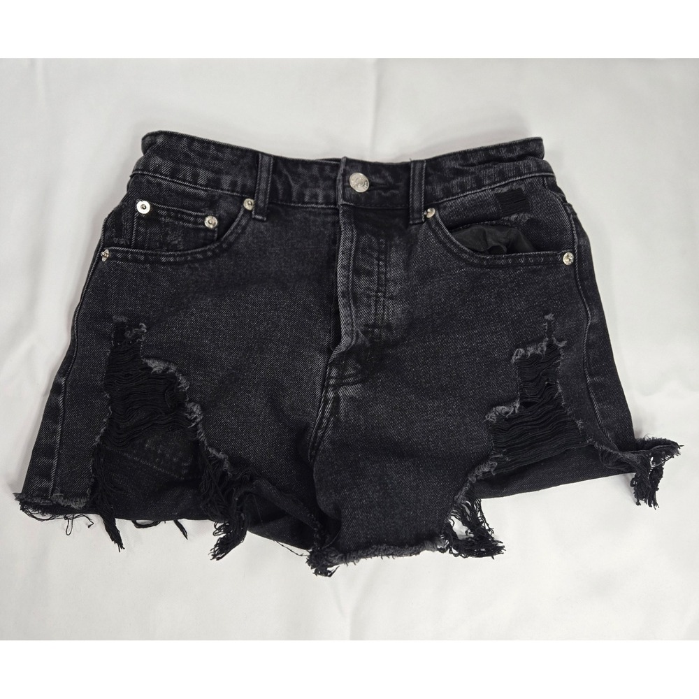 Adika Denim‎ Shorts Distressed Ripped Black Wash High Waist Size S Y2k Grunge